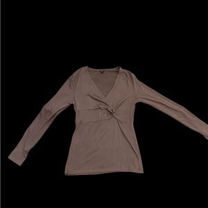 Ann Taylor Gray Women's Size M Top Long Sleeve V-neck Scoop Neck Twist